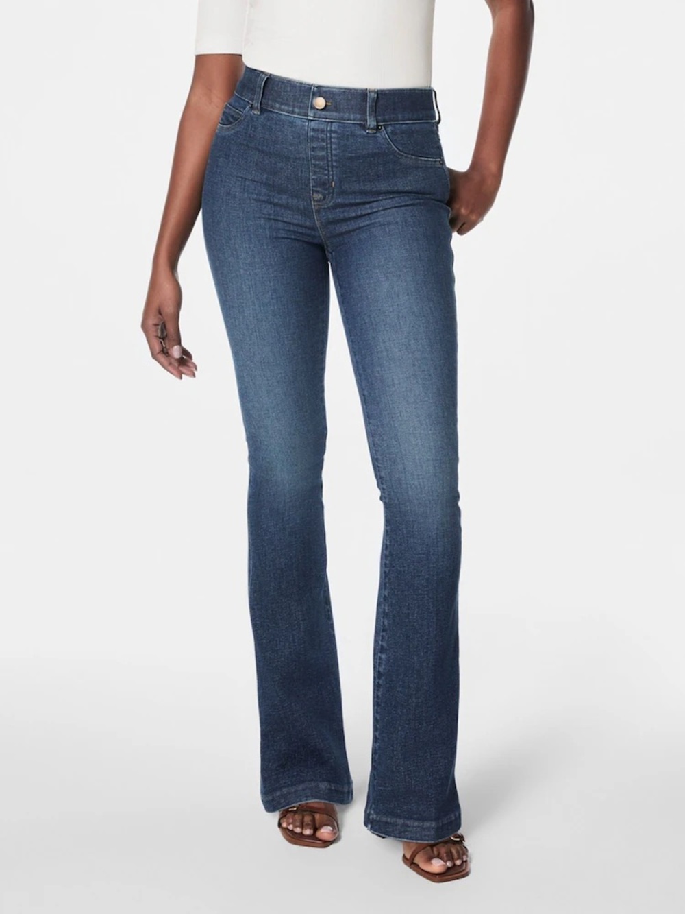 Spanx Sz M Denim Pull On Flare Western Jeans
